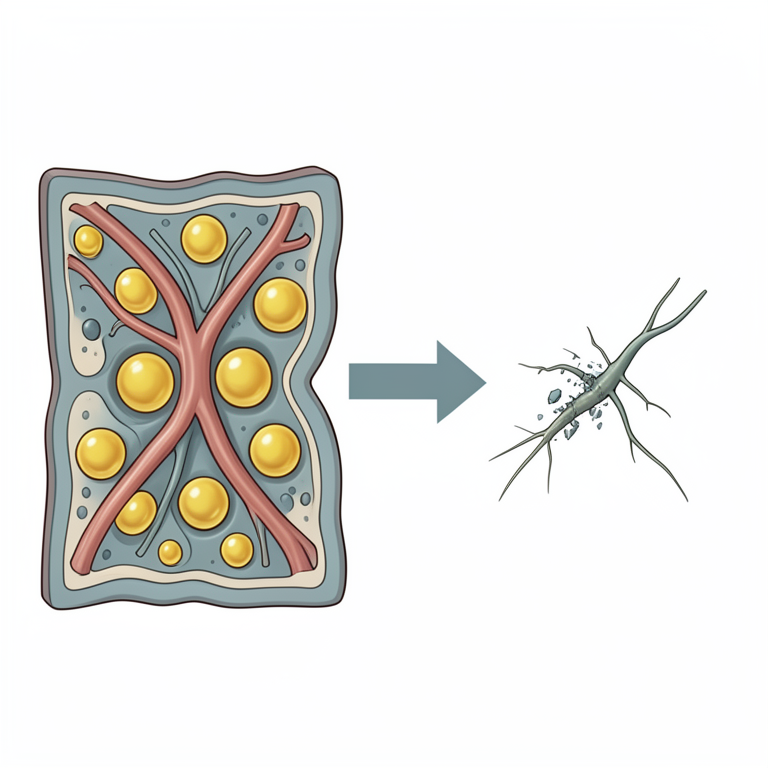 AI-generated conceptual illustration (human peripheral nerves and blood vessels in obese tissue). It explains the idea and does not show study data.