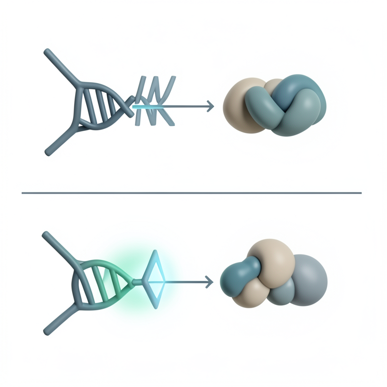 AI-generated conceptual illustration (human cell nucleus and mRNA transcripts). It explains the idea and does not show study data.