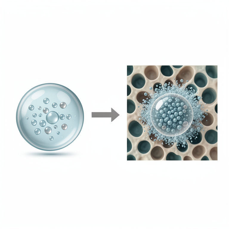 AI-generated conceptual illustration (polymeric nanoparticles in a tumor microenvironment). It explains the idea and does not show study data.
