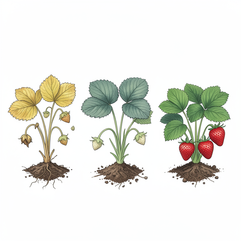 AI-generated conceptual illustration (strawberry plants (Fragaria × ananassa)). It explains the idea and does not show study data.