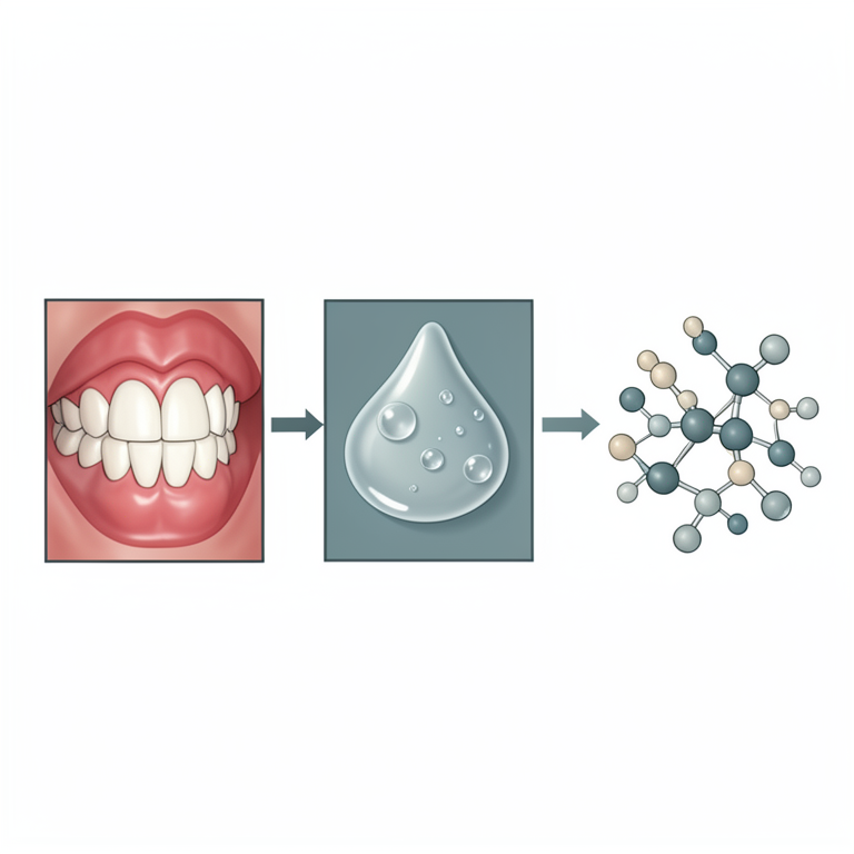 AI-generated conceptual illustration (human oral cavity and saliva). It explains the idea and does not show study data.