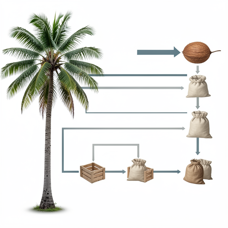 AI-generated conceptual illustration (Coconut palms and coconuts). It explains the idea and does not show study data.