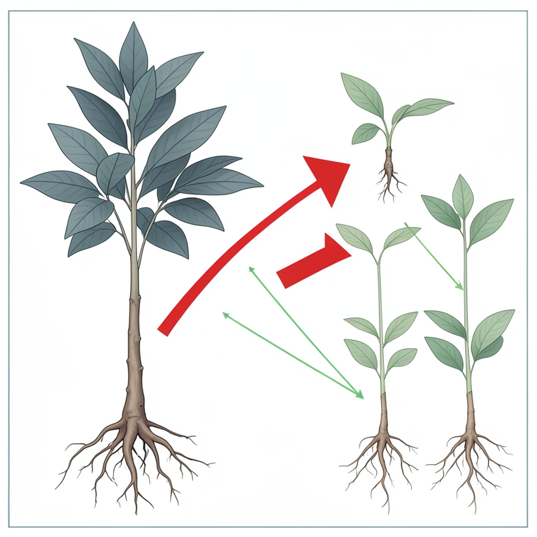 AI-generated conceptual illustration (Senna uniflora plant and Vigna mungo (black gram) seedlings). It explains the idea and does not show study data.