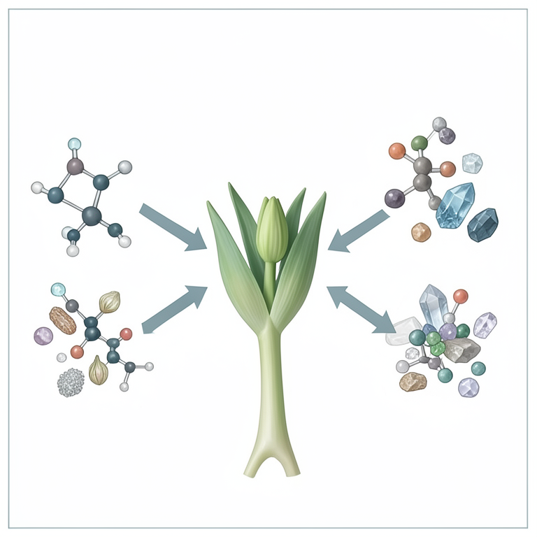 AI-generated conceptual illustration (Lily bulbs (Lilium brownii)). It explains the idea and does not show study data.