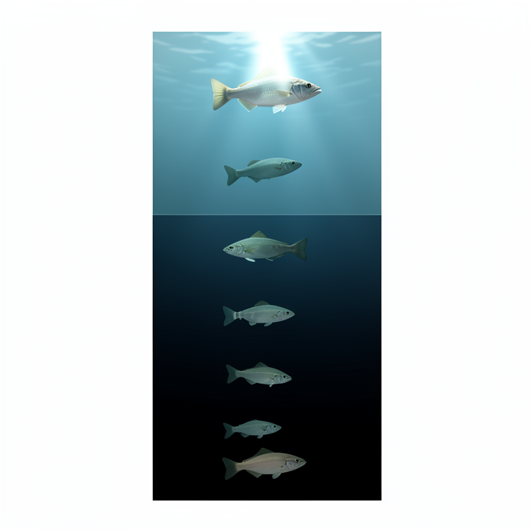 AI-generated conceptual illustration (mesopelagic fish). It explains the idea and does not show study data.