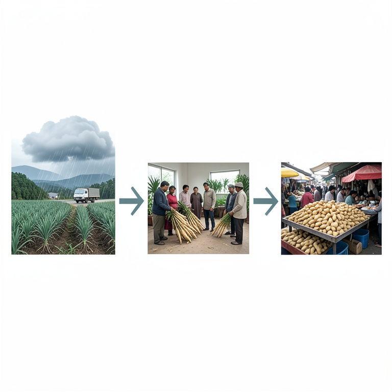 AI-generated conceptual illustration (Turmeric rhizomes and agricultural landscape in Odisha). It explains the idea and does not show study data.