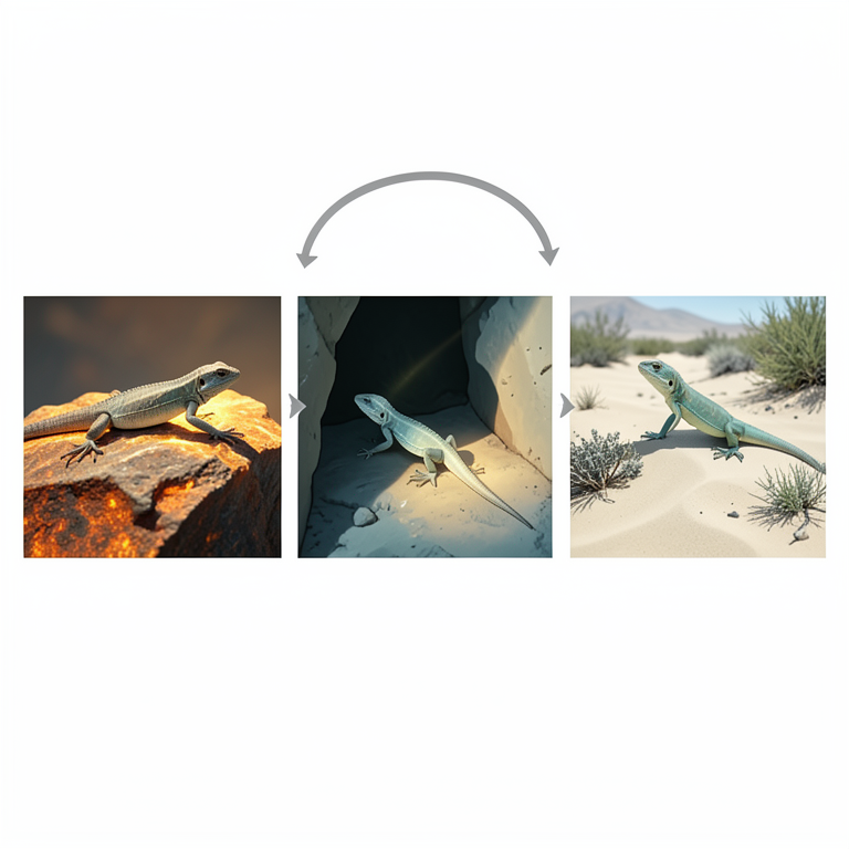 AI-generated conceptual illustration (Desert-dwelling lizards (specifically Ctenosaura kingii, Liolaemus darwinii, and Liolaemus multimaculatus)). It explains the idea and does not show study data.