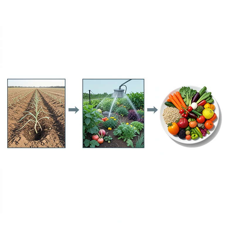 AI-generated conceptual illustration (Smallholder vegetable gardens in sub-Saharan Africa). It explains the idea and does not show study data.