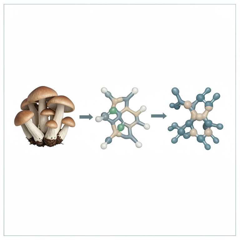 AI-generated conceptual illustration (Edible mushroom polysaccharides and digestive enzymes). It explains the idea and does not show study data.