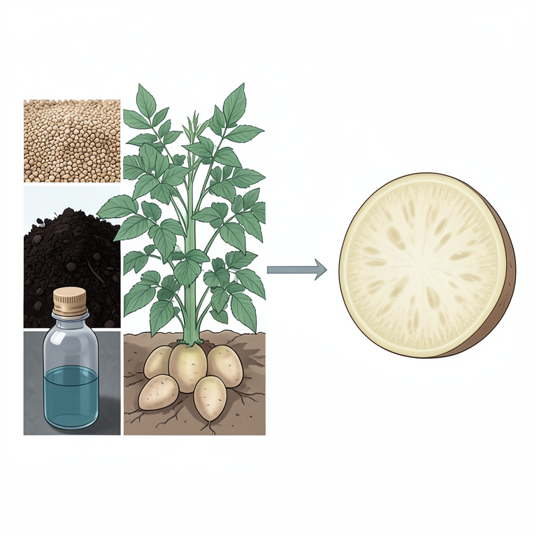AI-generated conceptual illustration (potato plants (Solanum tuberosum)). It explains the idea and does not show study data.