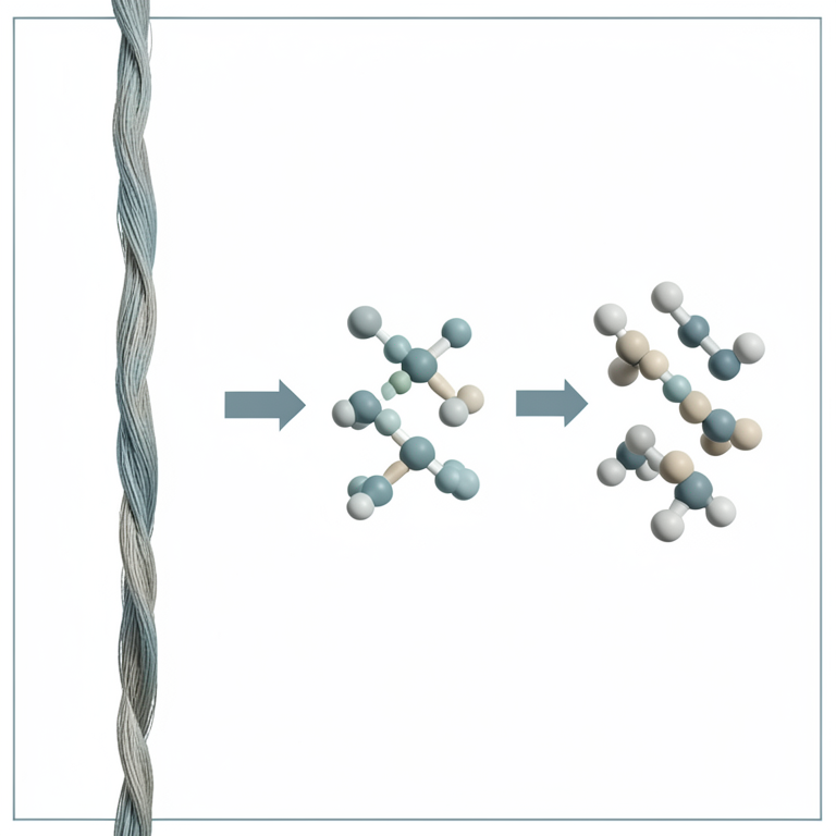 AI-generated conceptual illustration (cellulose polymer chains and bacterial enzymes). It explains the idea and does not show study data.