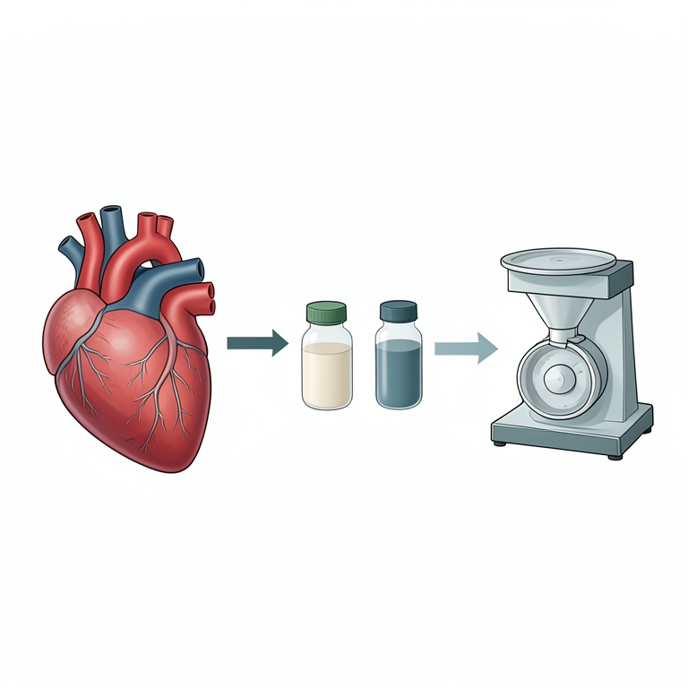 AI-generated conceptual illustration (human heart and blood samples). It explains the idea and does not show study data.