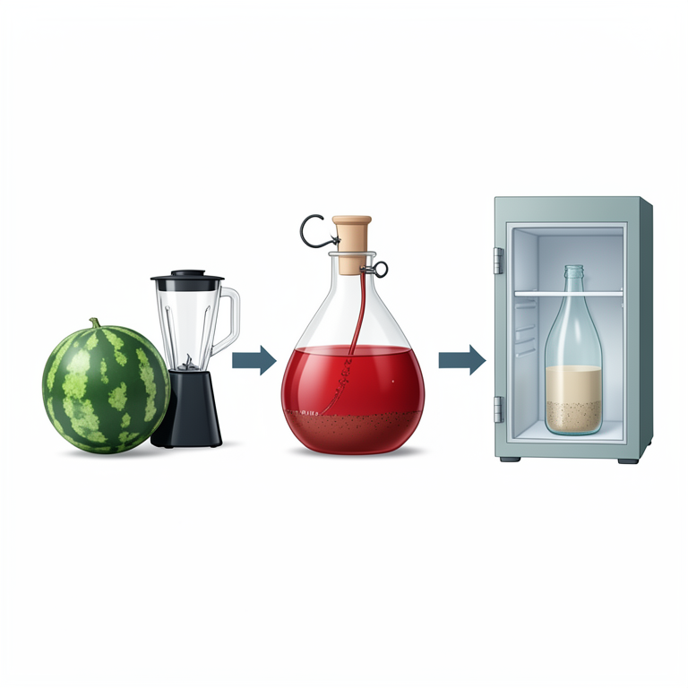 AI-generated conceptual illustration (watermelon fruits and glass fermentation vessels). It explains the idea and does not show study data.