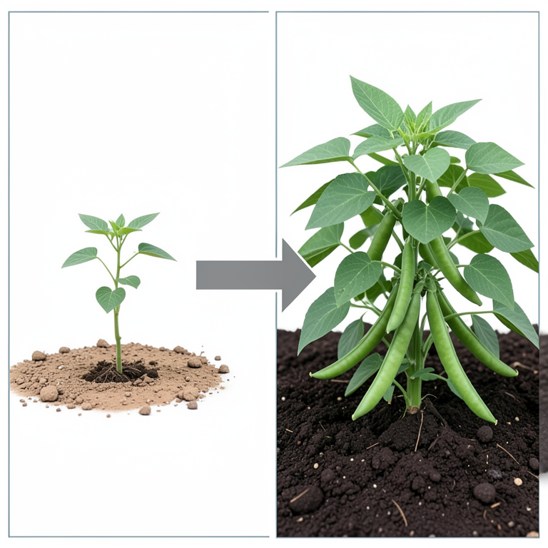 AI-generated conceptual illustration (French bean plants in a field). It explains the idea and does not show study data.