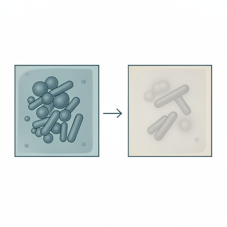 AI-generated conceptual illustration (cocci-shaped and rod-shaped bacteria in solidified agar medium). It explains the idea and does not show study data.