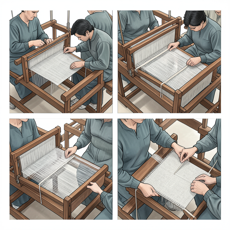 AI-generated conceptual illustration (handloom weavers at traditional wooden looms). It explains the idea and does not show study data.