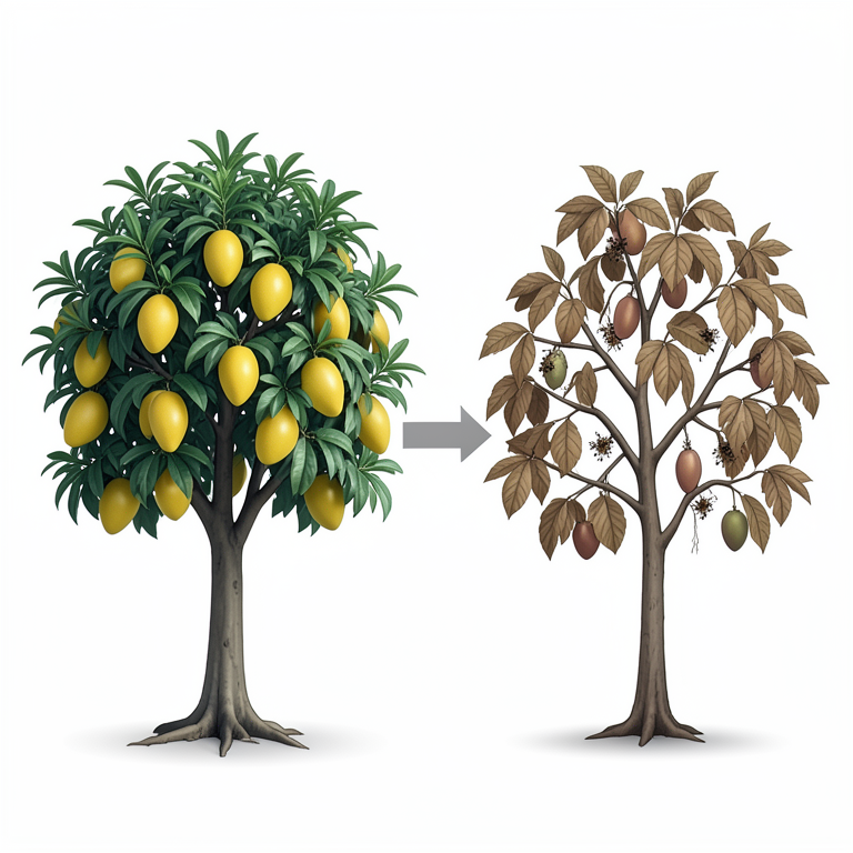 AI-generated conceptual illustration (mango trees). It explains the idea and does not show study data.