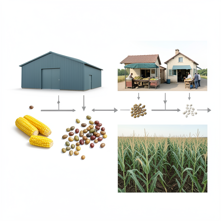 AI-generated conceptual illustration (maize seeds (Zea mays l.)). It explains the idea and does not show study data.
