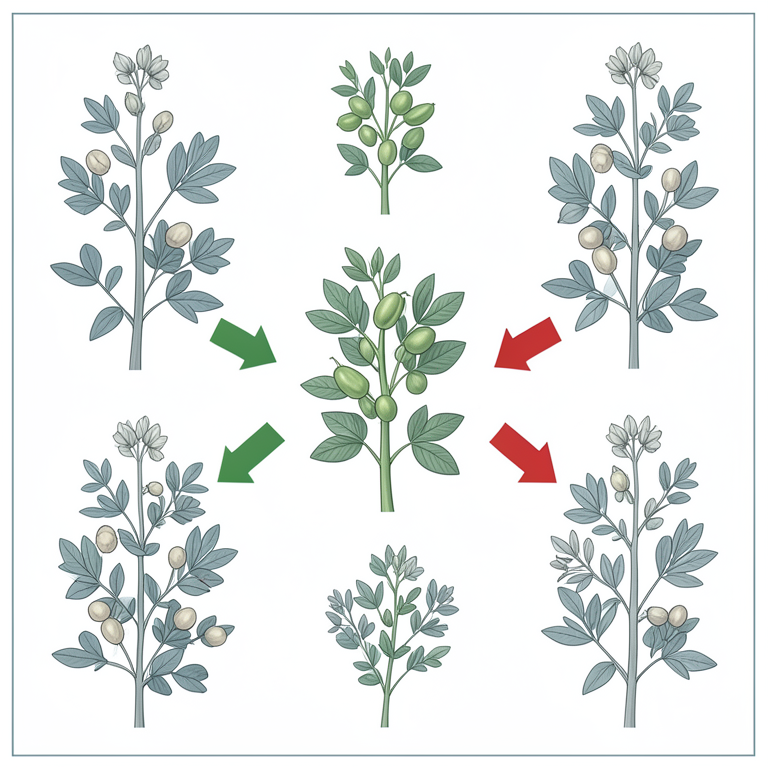 AI-generated conceptual illustration (chickpea plants (Cicer arietinum L.)). It explains the idea and does not show study data.