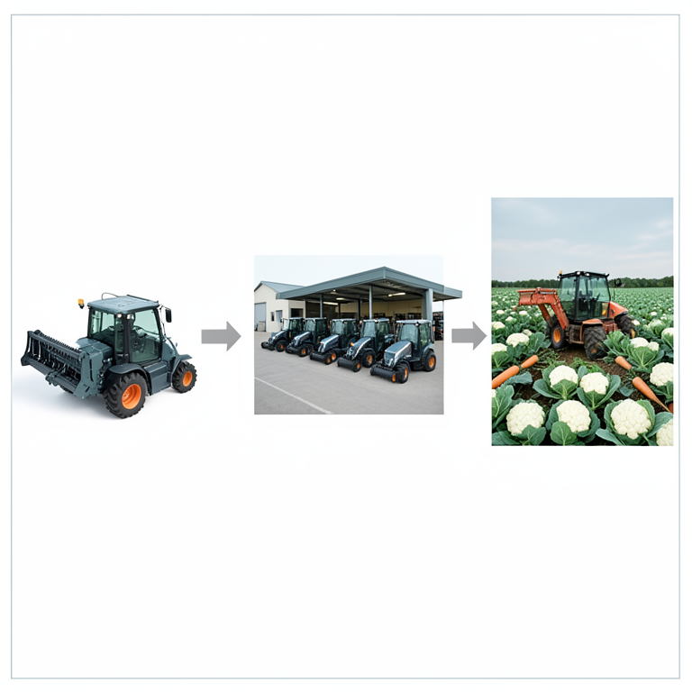 AI-generated conceptual illustration (Indian horticultural farm machinery and vegetable crops). It explains the idea and does not show study data.