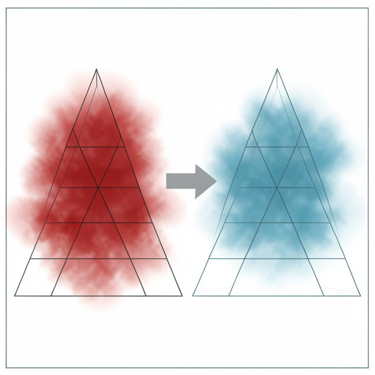 AI-generated conceptual illustration (A three-dimensional geometric simplex grid representing a mixture experiment design space). It explains the idea and does not show study data.