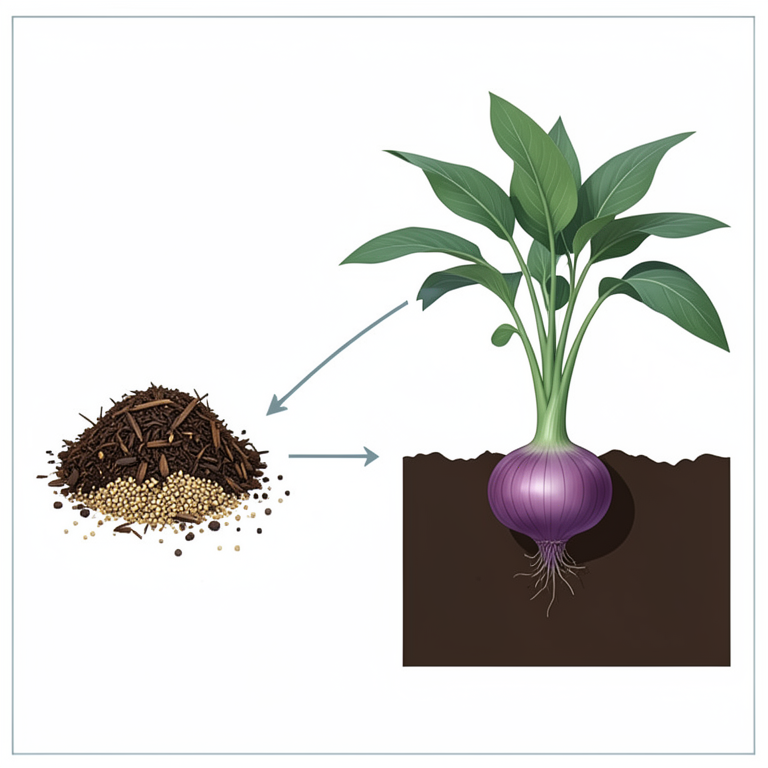 AI-generated conceptual illustration (shallot plants (Allium ascalonicum L.) in soil). It explains the idea and does not show study data.