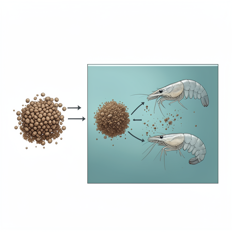 AI-generated conceptual illustration (Pacific white shrimp (Litopenaeus vannamei) in a biofloc culture tank). It explains the idea and does not show study data.