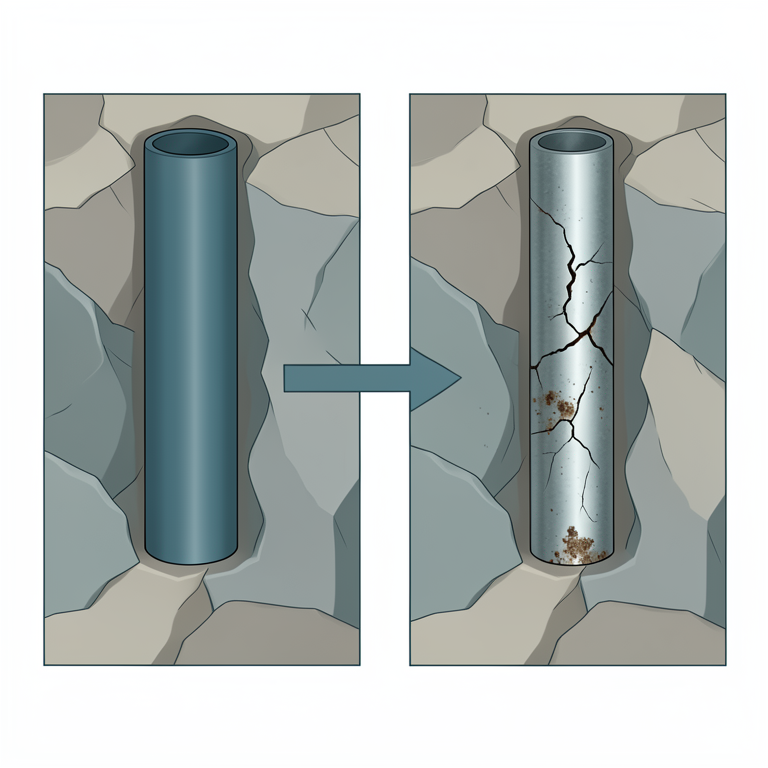 AI-generated conceptual illustration (steel oil well casing pipes in underground rock strata). It explains the idea and does not show study data.