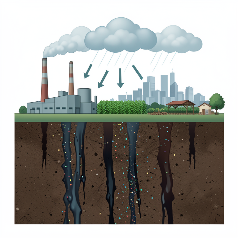 AI-generated conceptual illustration (a cross-section of soil layers beneath a landscape). It explains the idea and does not show study data.