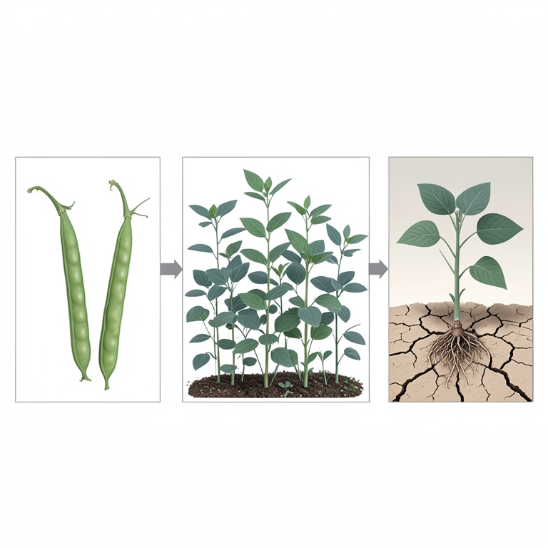 AI-generated conceptual illustration (soybean plants (Glycine max)). It explains the idea and does not show study data.