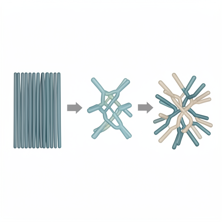 AI-generated conceptual illustration (chitosan polymer chains). It explains the idea and does not show study data.