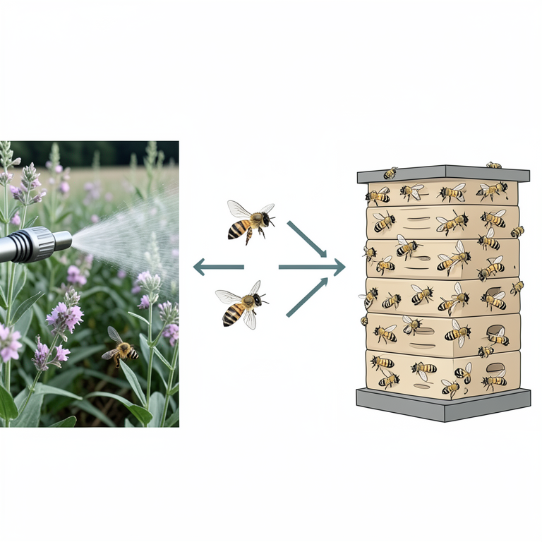 AI-generated conceptual illustration (Honey bees (Apis mellifera) and agricultural crops). It explains the idea and does not show study data.