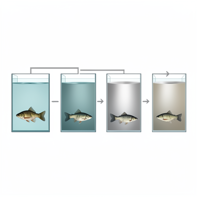 AI-generated conceptual illustration (Labeo rohita fish in glass aquariums). It explains the idea and does not show study data.