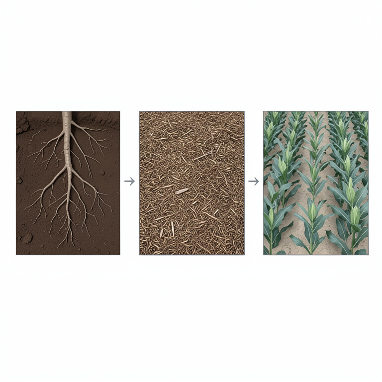 AI-generated conceptual illustration (maize and legume crops in a field). It explains the idea and does not show study data.