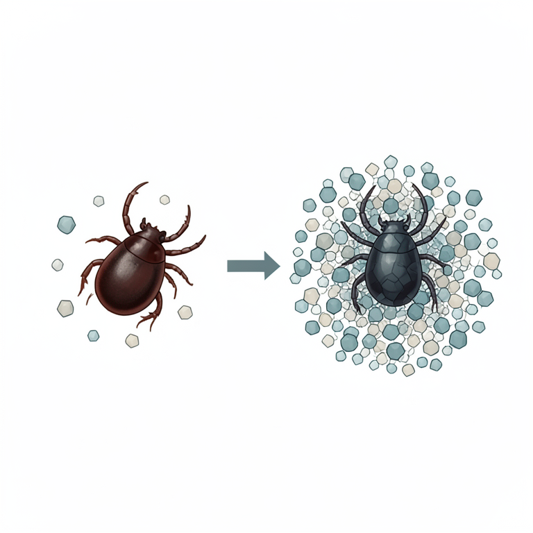 AI-generated conceptual illustration (Rhipicephalus microplus ticks). It explains the idea and does not show study data.