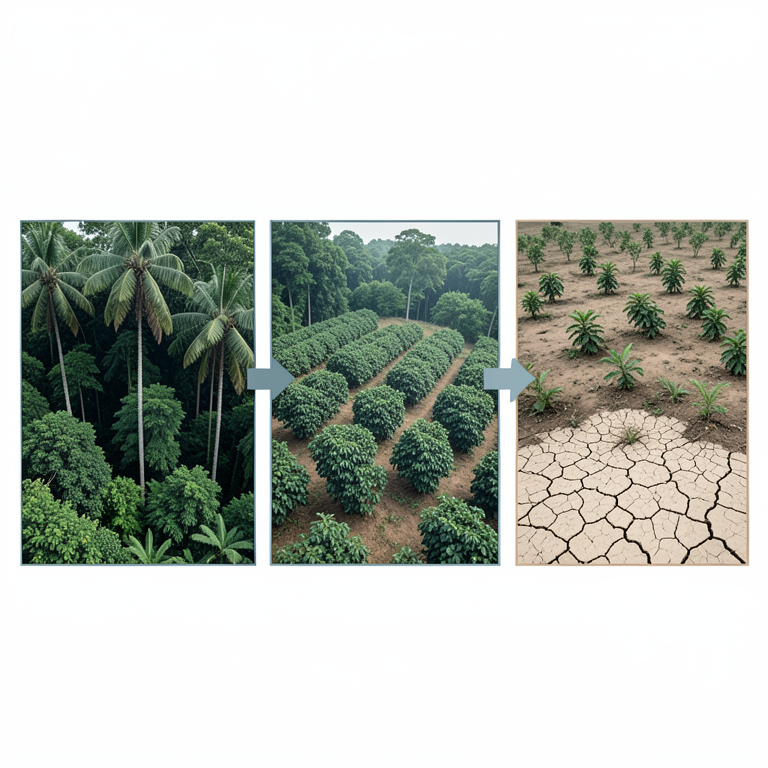 AI-generated conceptual illustration (Ugandan landscape with native forests and coffee plantations). It explains the idea and does not show study data.