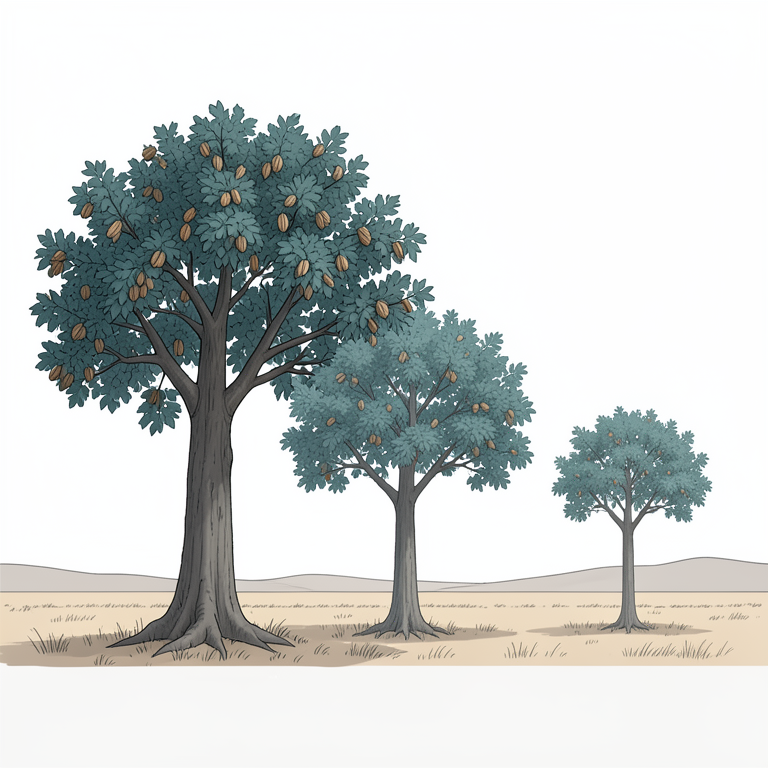 AI-generated conceptual illustration (Pecan trees (Carya illinoensis) in a steppe environment). It explains the idea and does not show study data.
