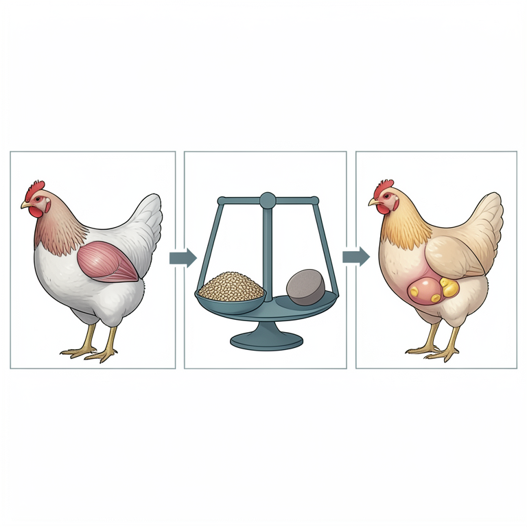 AI-generated conceptual illustration (broiler chickens). It explains the idea and does not show study data.