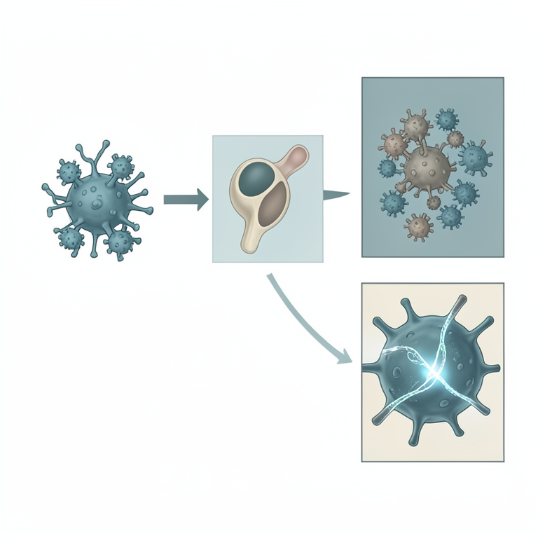 AI-generated conceptual illustration (human immune cells and viral particles). It explains the idea and does not show study data.
