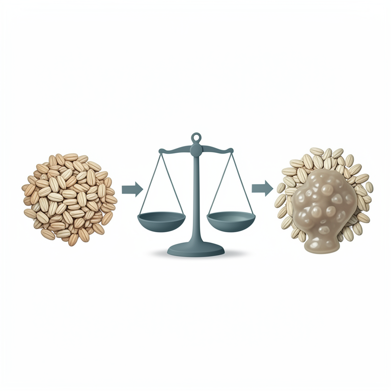 AI-generated conceptual illustration (oat grains and probiotic bacteria). It explains the idea and does not show study data.