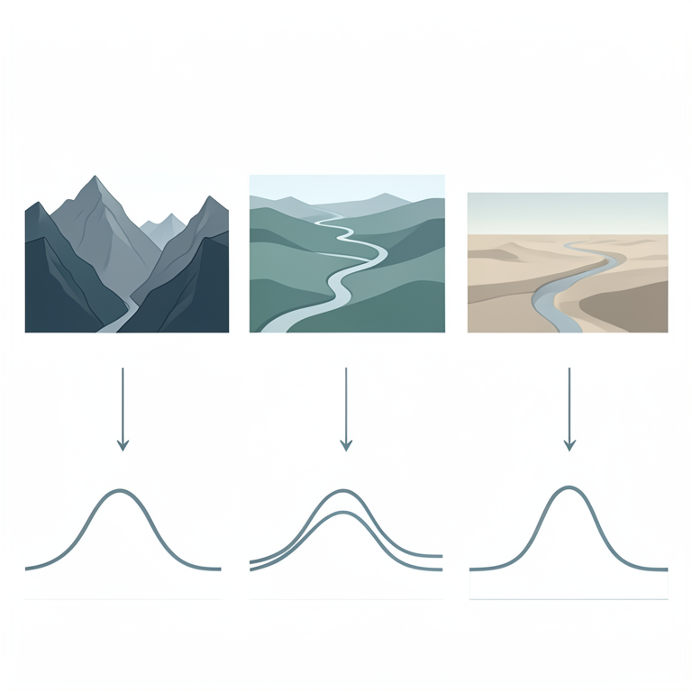 AI-generated conceptual illustration (Sankh river watershed topography). It explains the idea and does not show study data.