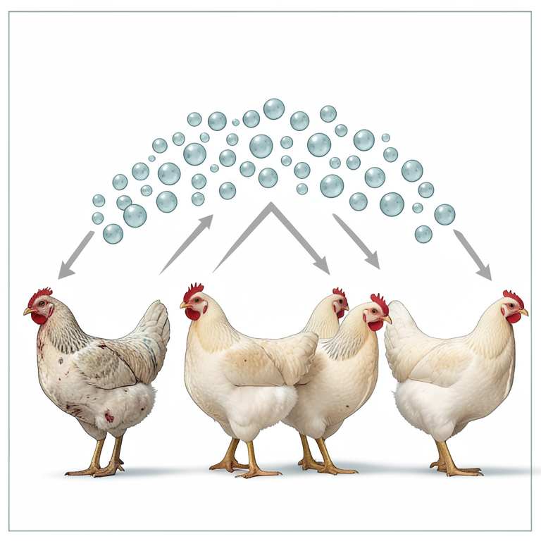 AI-generated conceptual illustration (broiler chickens). It explains the idea and does not show study data.