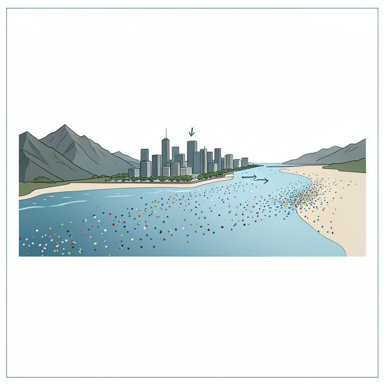 AI-generated conceptual illustration (freshwater river ecosystem). It explains the idea and does not show study data.