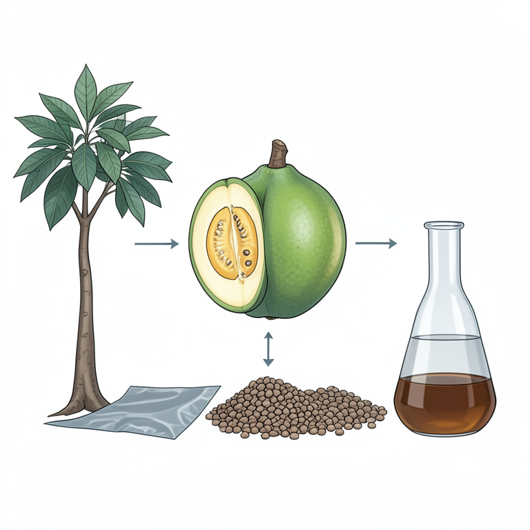 AI-generated conceptual illustration (jackfruit (Artocarpus heterophyllus Lam.)). It explains the idea and does not show study data.