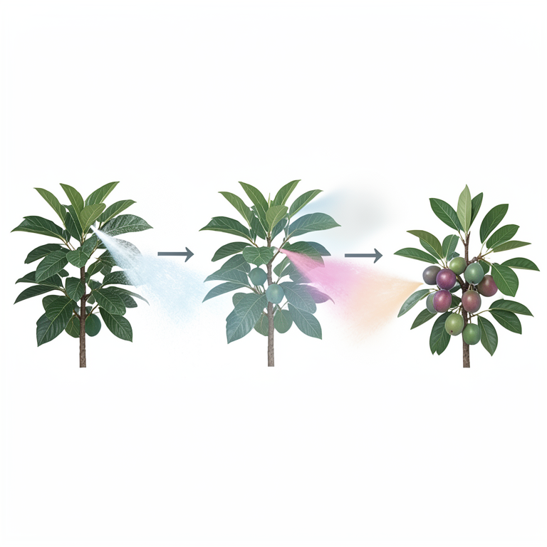 AI-generated conceptual illustration (Guava plants (Psidium guajava cv. L-49)). It explains the idea and does not show study data.