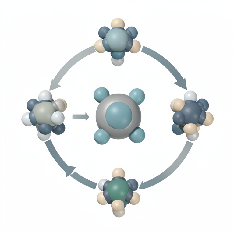 AI-generated conceptual illustration (transition metal complex and organic molecules). It explains the idea and does not show study data.