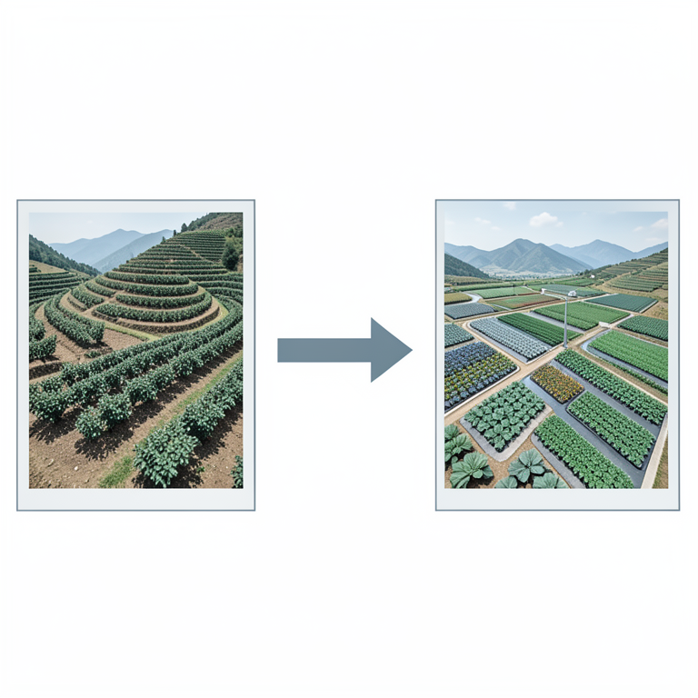AI-generated conceptual illustration (Apple orchards and vegetable farms in the Himalayan foothills of Himachal Pradesh). It explains the idea and does not show study data.
