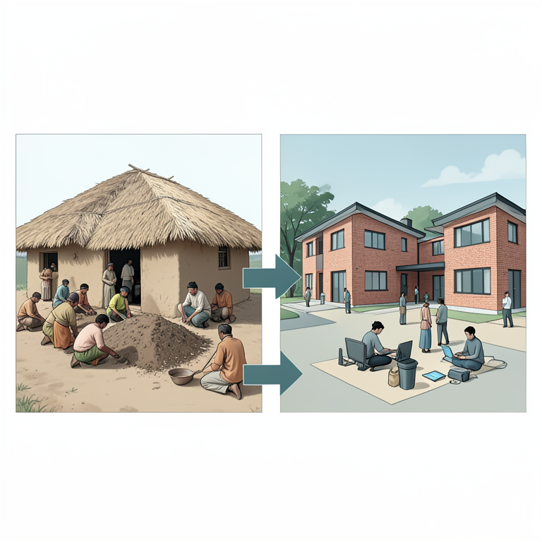 AI-generated conceptual illustration (Tharu tribal villagers in rural Uttar Pradesh settlements). It explains the idea and does not show study data.