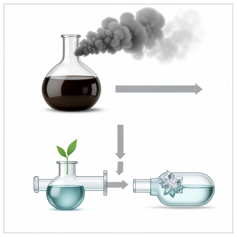 AI-generated conceptual illustration (chemical laboratory glassware and organic molecules). It explains the idea and does not show study data.