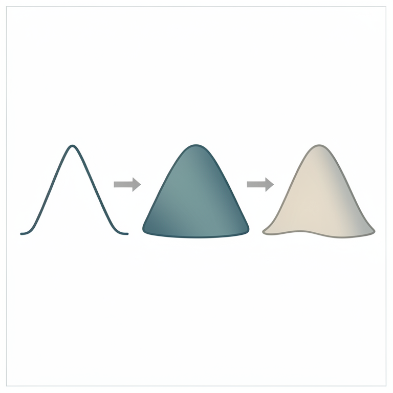 AI-generated conceptual illustration (Mathematical probability density curves on a coordinate plane). It explains the idea and does not show study data.